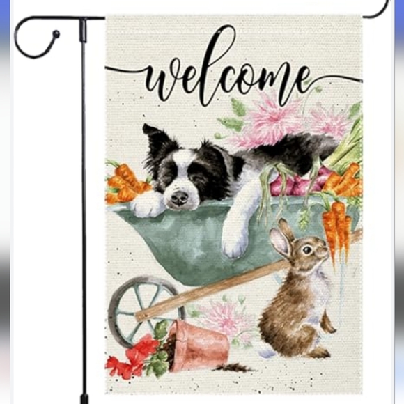Unbranded Other - New Wrendale 'Welcome' Garden Flag with Sleeping Border Collie & Rabbit Design